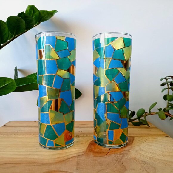 Set (2) Vintage Federal Glass Mosaic Collins Glasses - Picture 6 of 9
